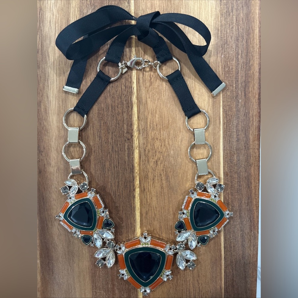 BR Necklace Woman Fashion Statement Chunky Glass Jewel Green/Gold/Orange Elegant